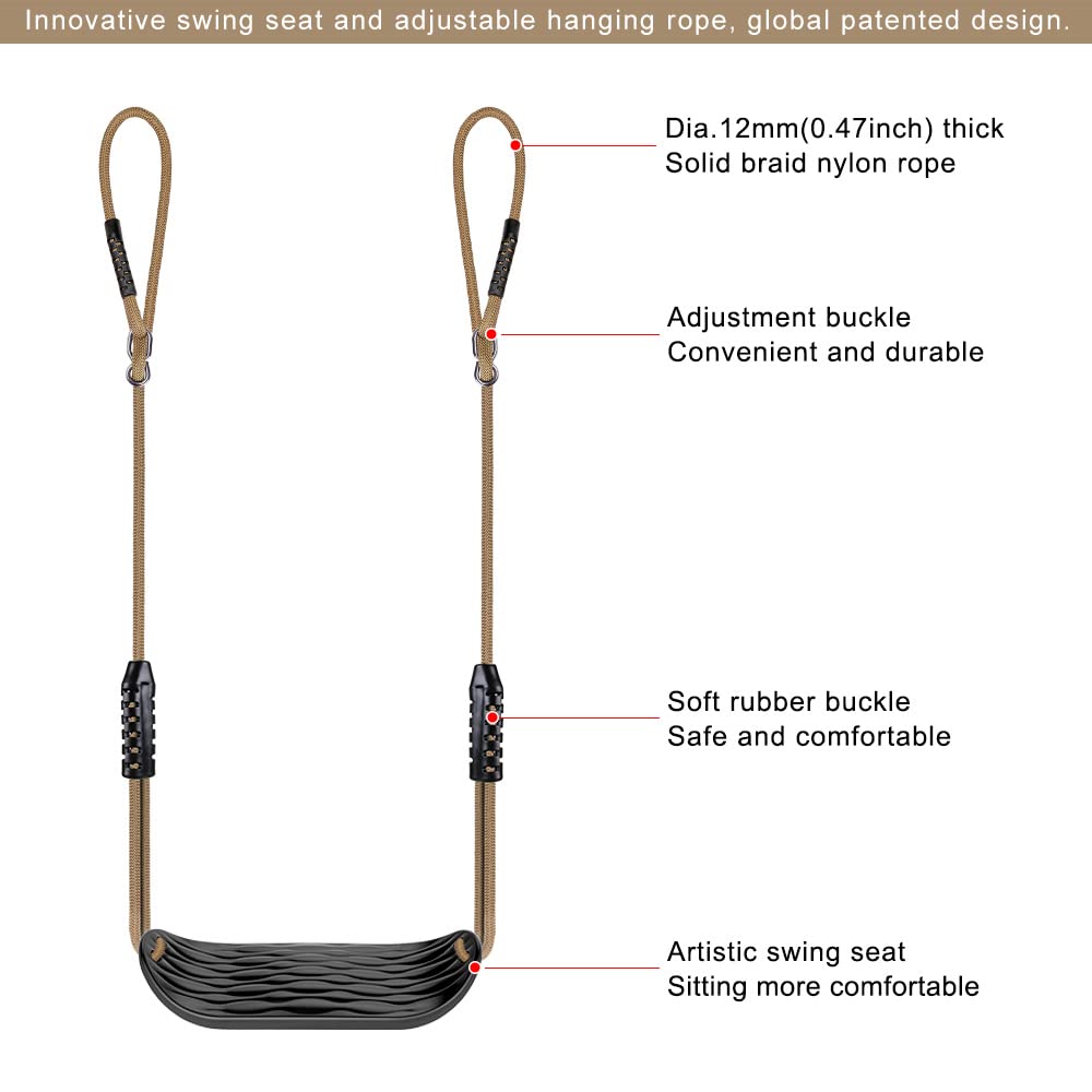 SELEWARE Plastic Swing Seat — Non-Slip, Adjustable Rope, 250 lb Capacity