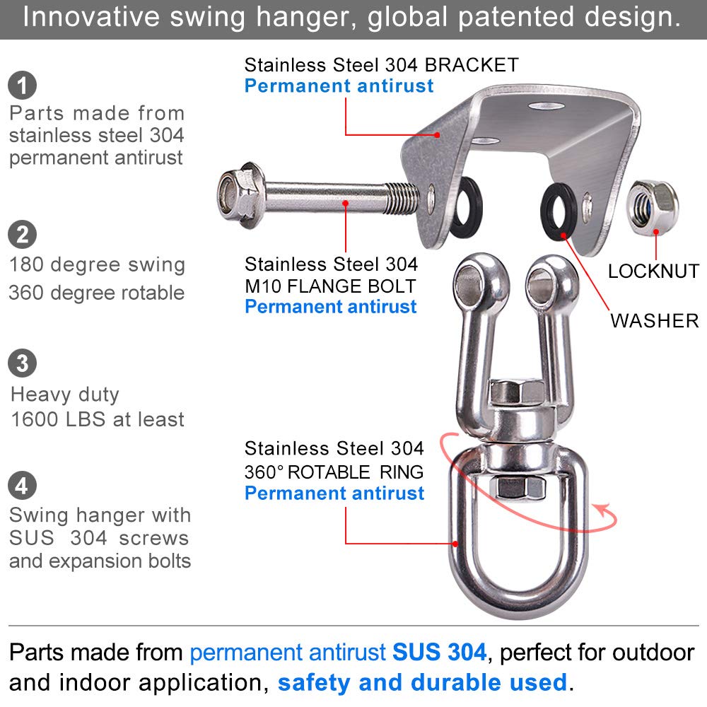 SELEWARE Stainless Steel Swing Hanger – Heavy Duty Ceiling Mount for Yoga Swing, Hammock Chair & More | 1000 lb Capacity