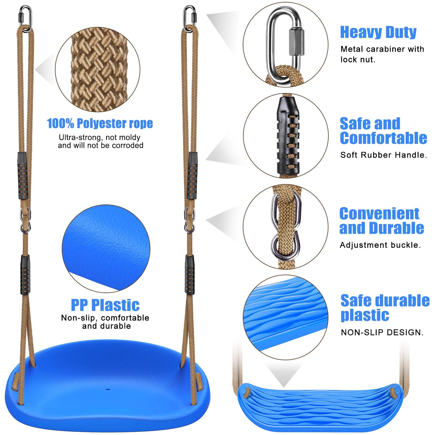 SELEWARE 2-Pack Adjustable Rope Swing Seats – Heavy-Duty, Blue