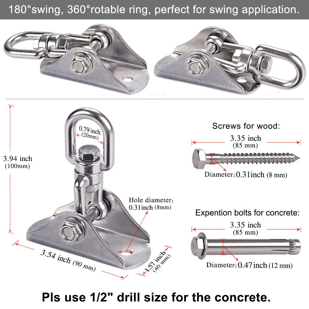 SELEWARE Stainless Steel Swing Hanger – Heavy Duty Ceiling Mount for Yoga Swing, Hammock Chair & More | 1000 lb Capacity