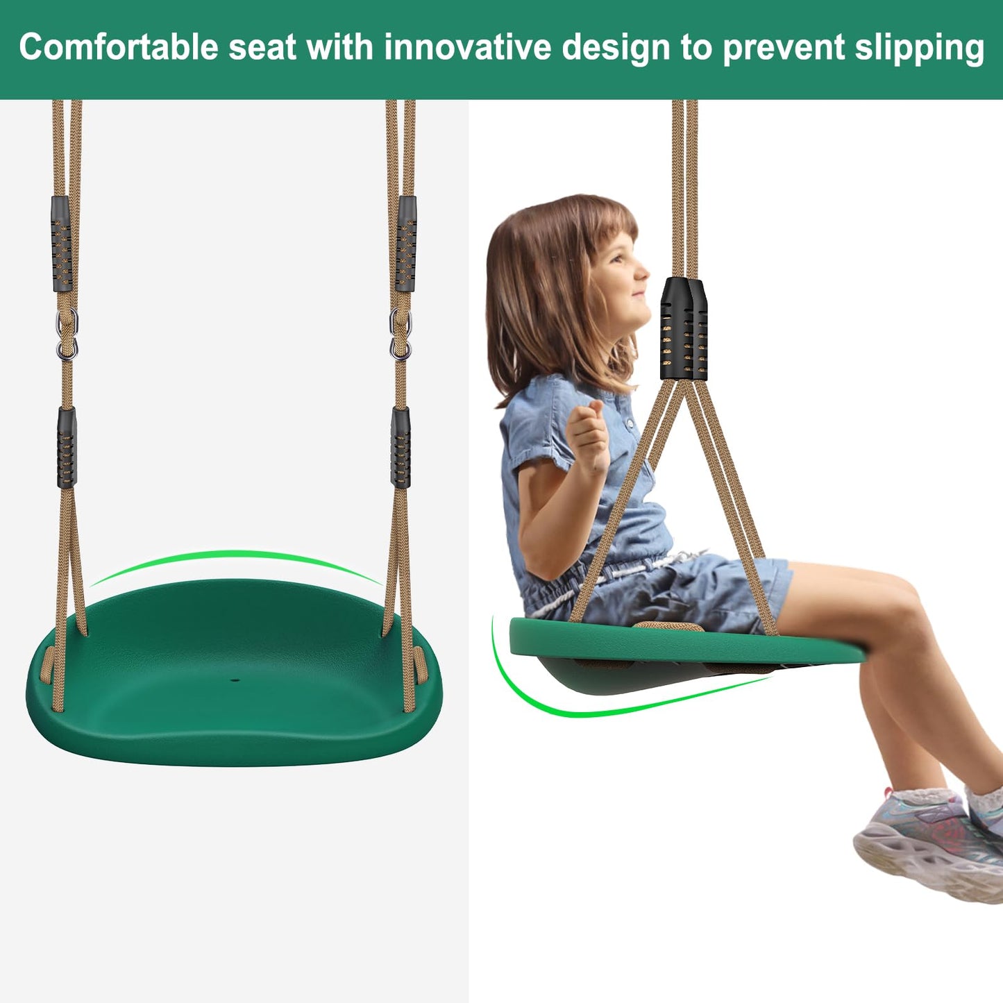 SELEWARE 2-Pack Heavy Duty Plastic Swing Seats with Adjustable Rope & Quick Connect