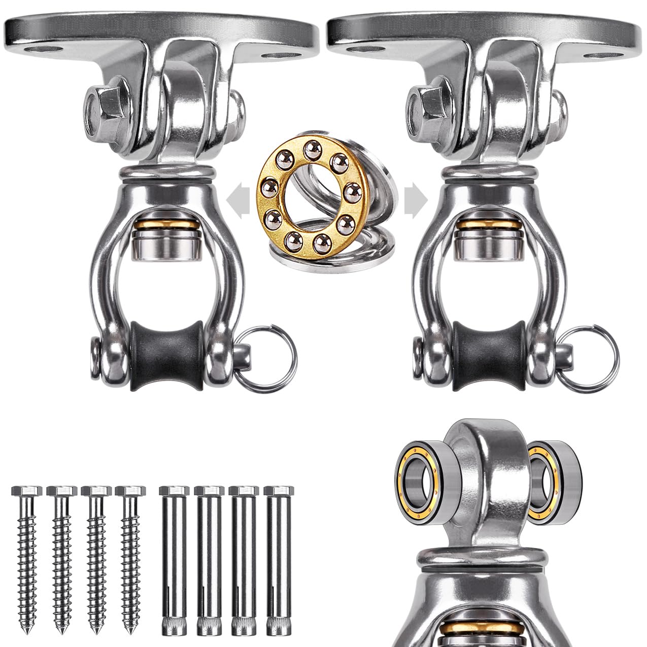 SELEWARE Silent Bearing Swivel Hangers – Stainless Steel Ceiling Mounts for Aerial Yoga & Swing Chairs (2 Pack)