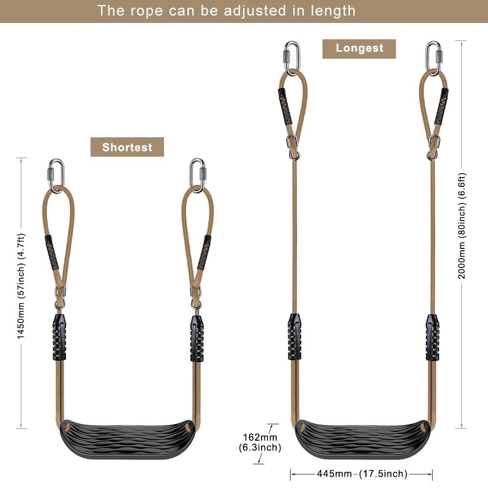 SELEWARE Plastic Swing Seat — Non-Slip, Adjustable Rope, 250 lb Capacity