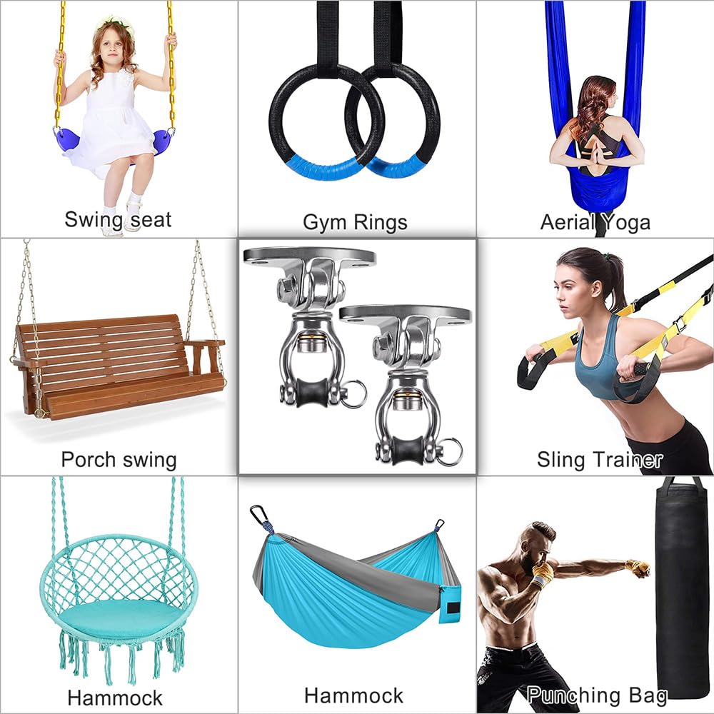 SELEWARE Silent Bearing Swivel Hangers – Stainless Steel Ceiling Mounts for Aerial Yoga & Swing Chairs (2 Pack)