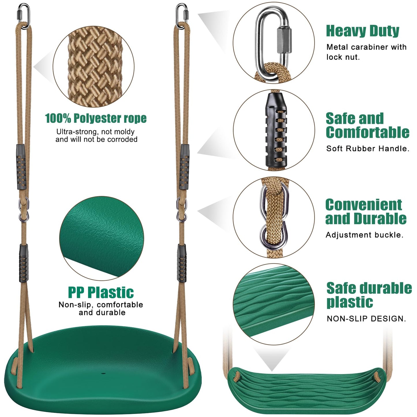 SELEWARE 2-Pack Heavy Duty Plastic Swing Seats with Adjustable Rope & Quick Connect