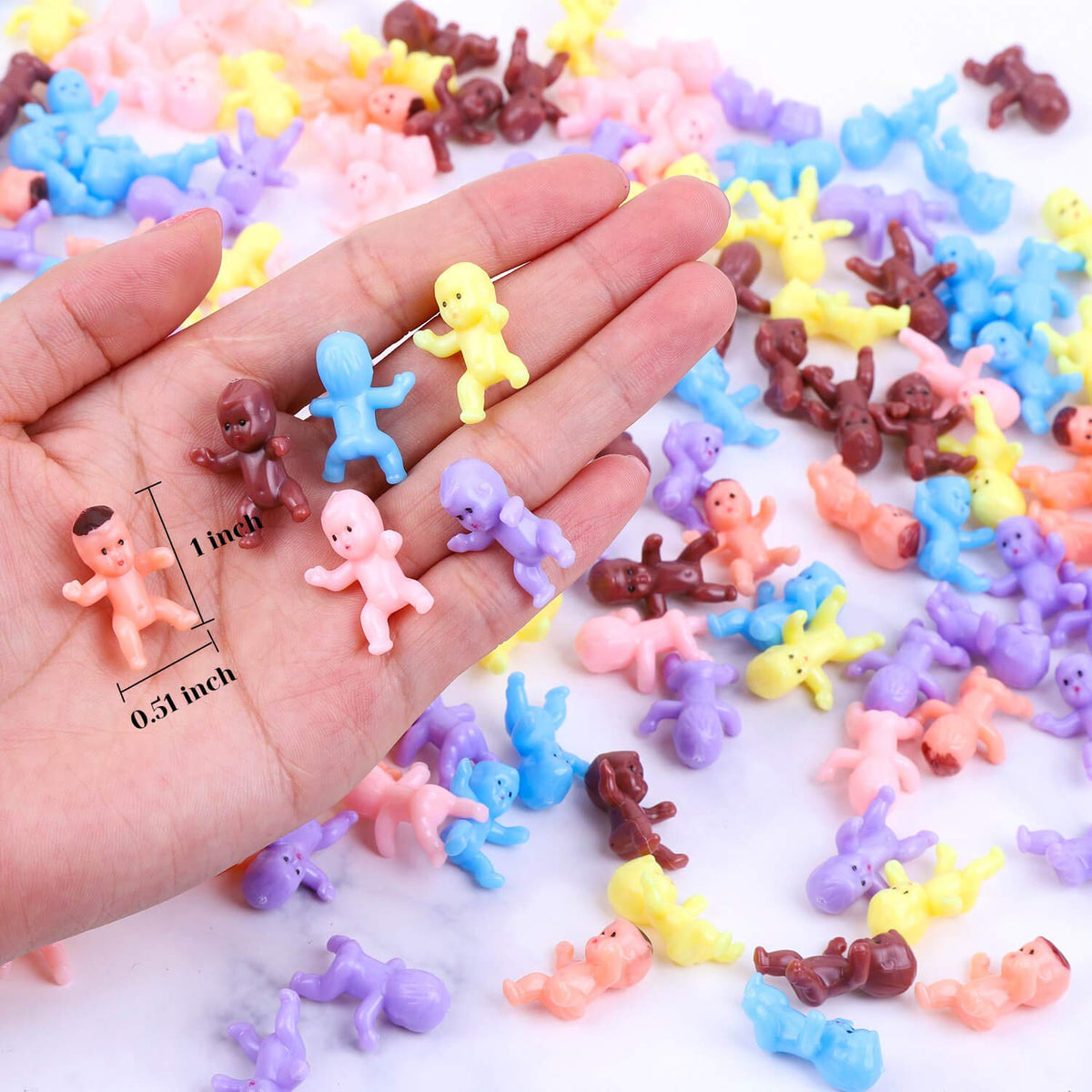 Selizo Mini Plastic Babies for Baby Shower — 300 Tiny Figures in 6 Colors