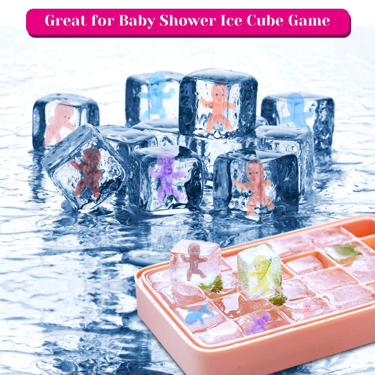 Selizo Mini Plastic Babies for Baby Shower — 300 Tiny Figures in 6 Colors