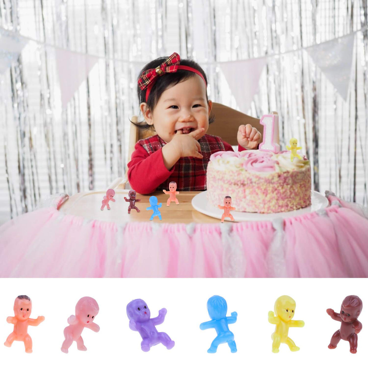 Selizo Mini Plastic Babies for Baby Shower — 300 Tiny Figures in 6 Colors