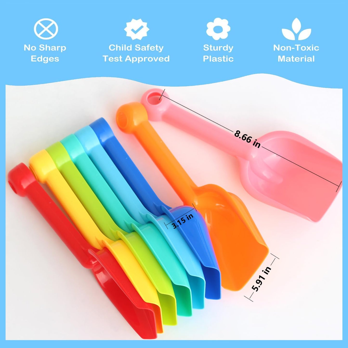 SELTERM Beach Shovels for Kids – 8 Pack Heavy-Duty Plastic Sand Shovels