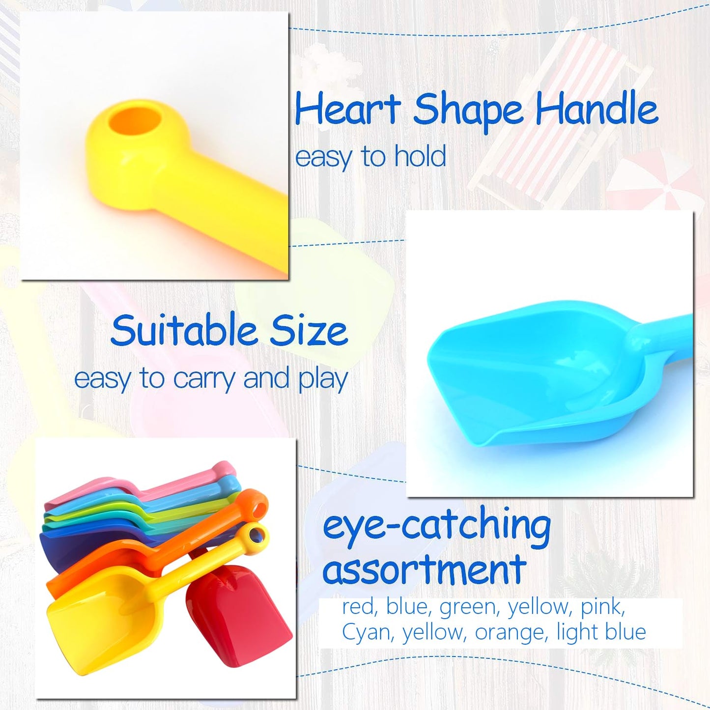 SELTERM Beach Shovels for Kids – 8 Pack Heavy-Duty Plastic Sand Shovels