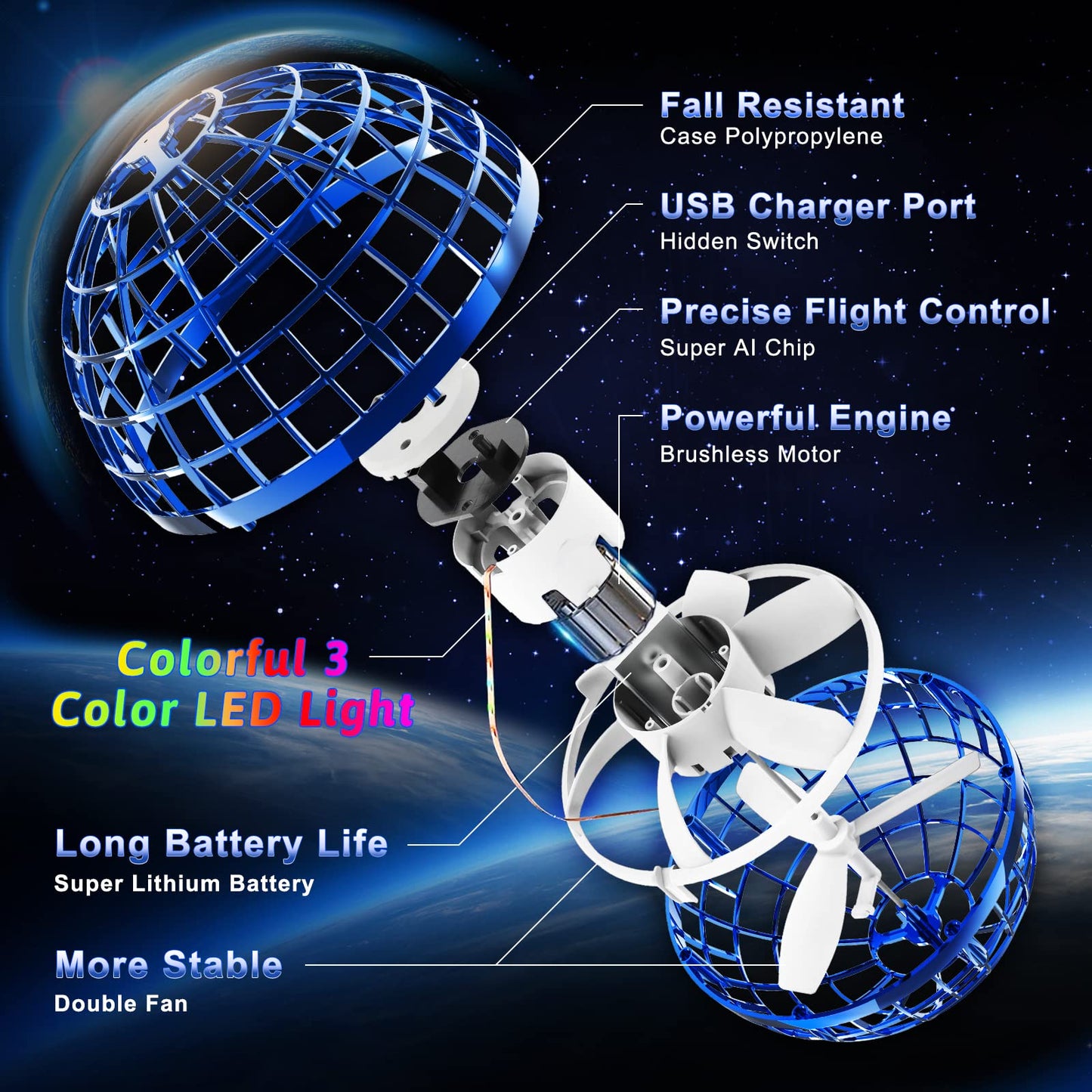 Semai Flying Orb Ball 2-Pack – Hover Boomerang Drones for Kids & Adults