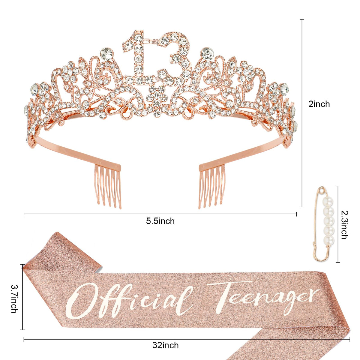 Semato 13th Birthday Decorations – Crown & Sash Kit for Girls' Party Favors