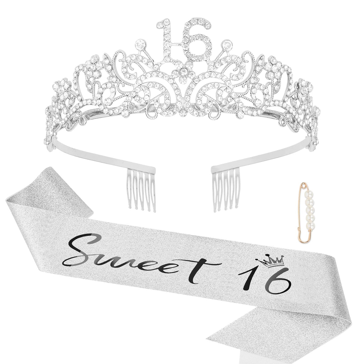 Semato Birthday Crown & Glitter Sash Kit for Sweet 16 Birthday