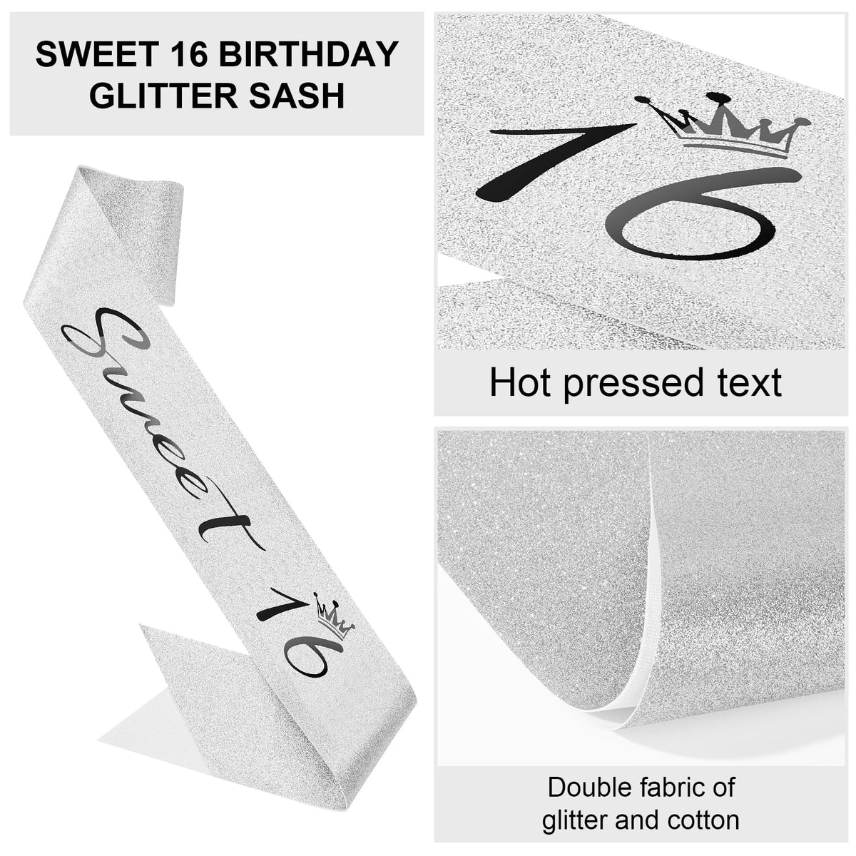 Semato Birthday Crown & Glitter Sash Kit for Sweet 16 Birthday