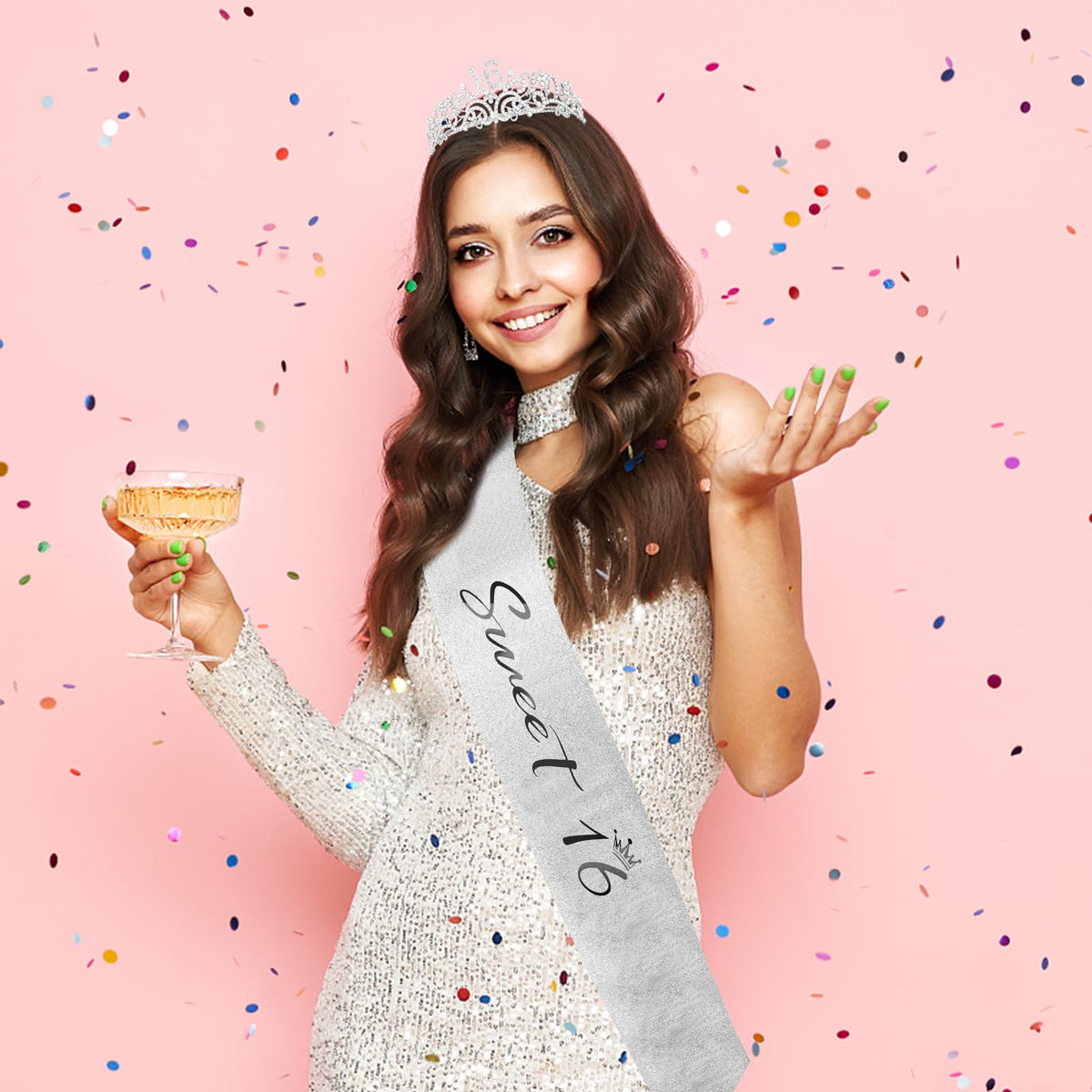Semato Birthday Crown & Glitter Sash Kit for Sweet 16 Birthday