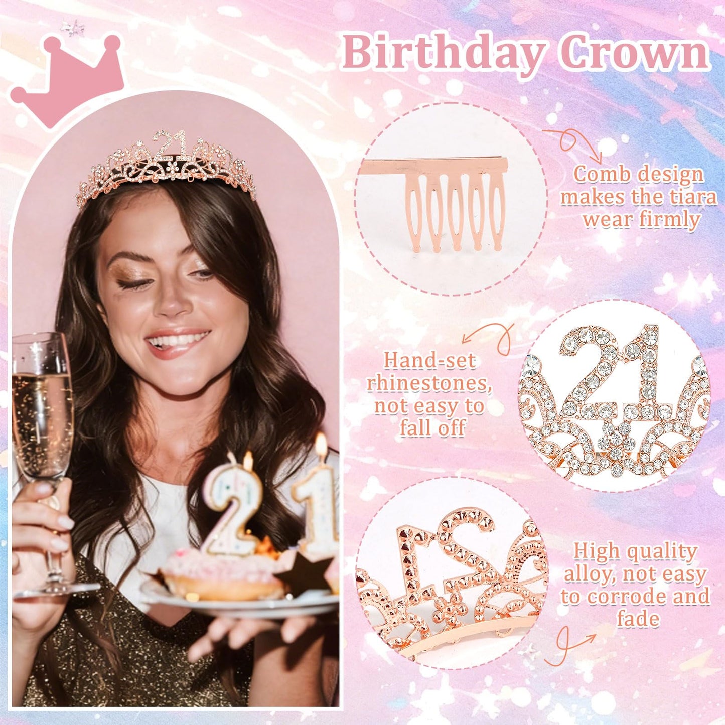 Semato Rose Gold 21st Birthday Sash & Crown Kit – Sash and Tiara Decorations for Her