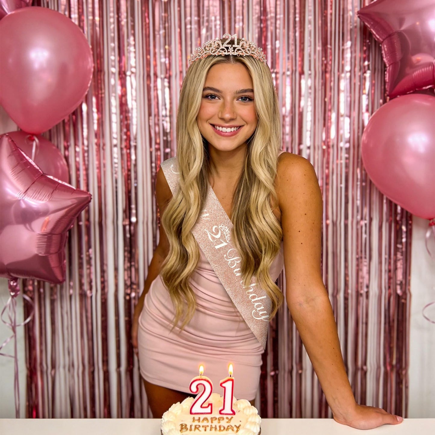 Semato Rose Gold 21st Birthday Sash & Crown Kit – Sash and Tiara Decorations for Her