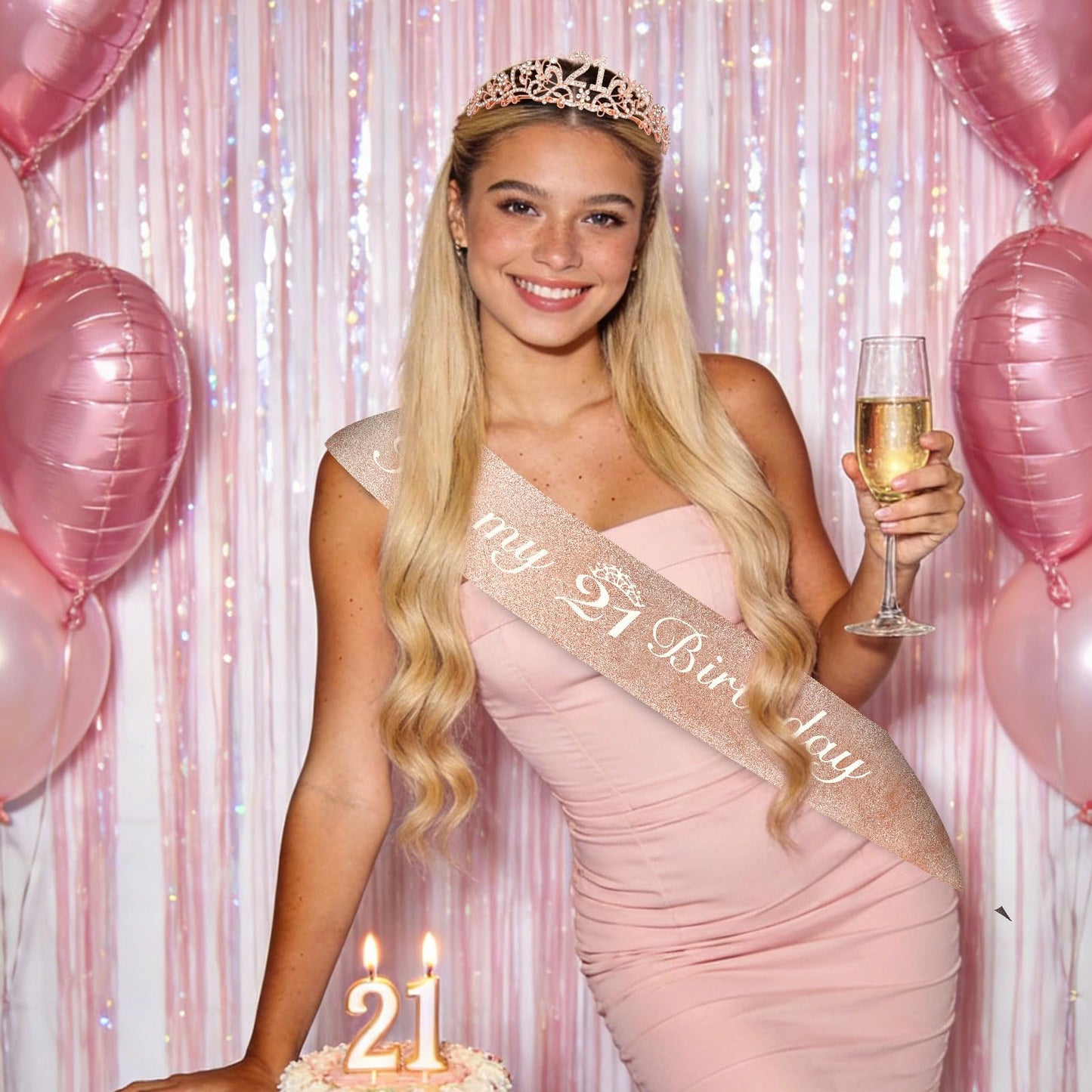 Semato Rose Gold 21st Birthday Sash & Crown Kit – Sash and Tiara Decorations for Her