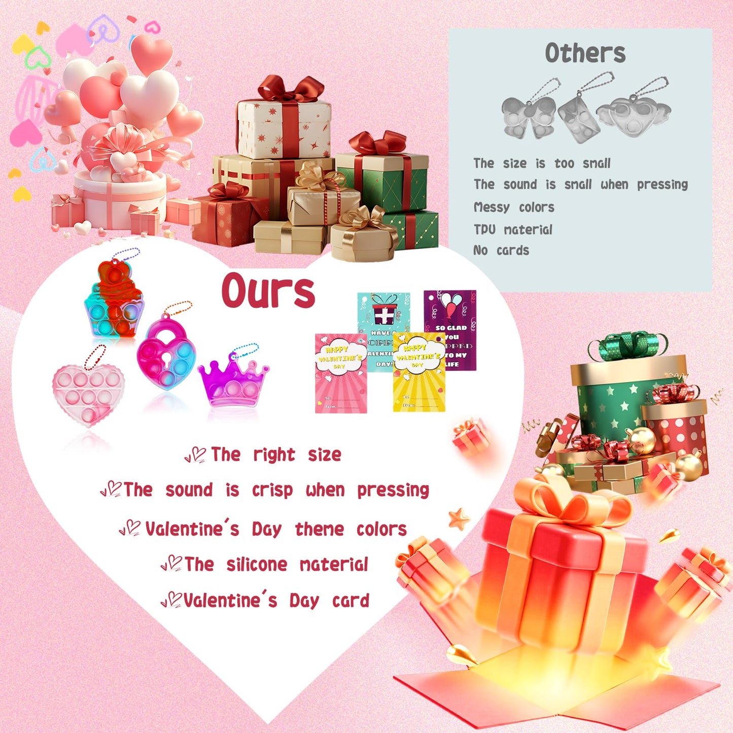 SEMITIMES 84-Pack Valentines Gifts for Kids – Fidget Bubble Cards & Classroom Exchange