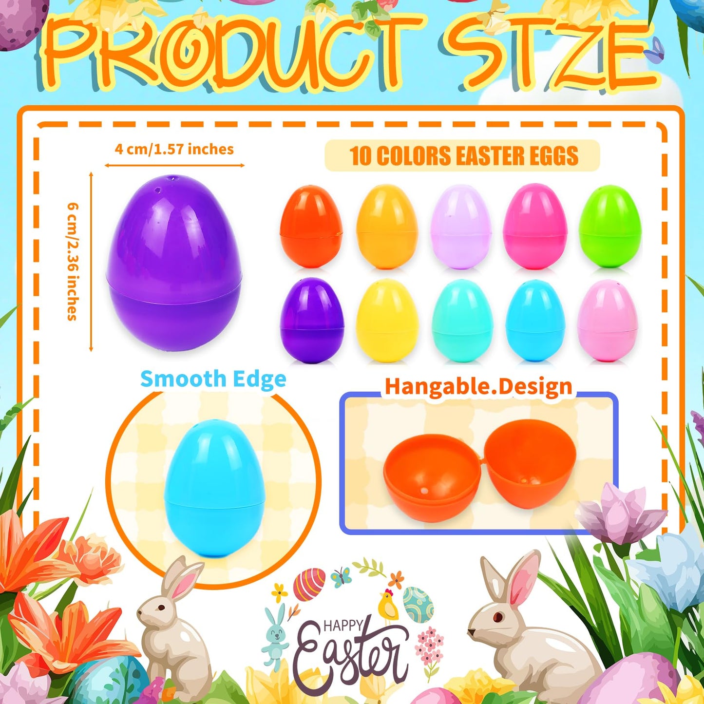 SEMITIMES 2000P Fillable Easter Eggs - Colorful 2.36-in Plastic Eggs