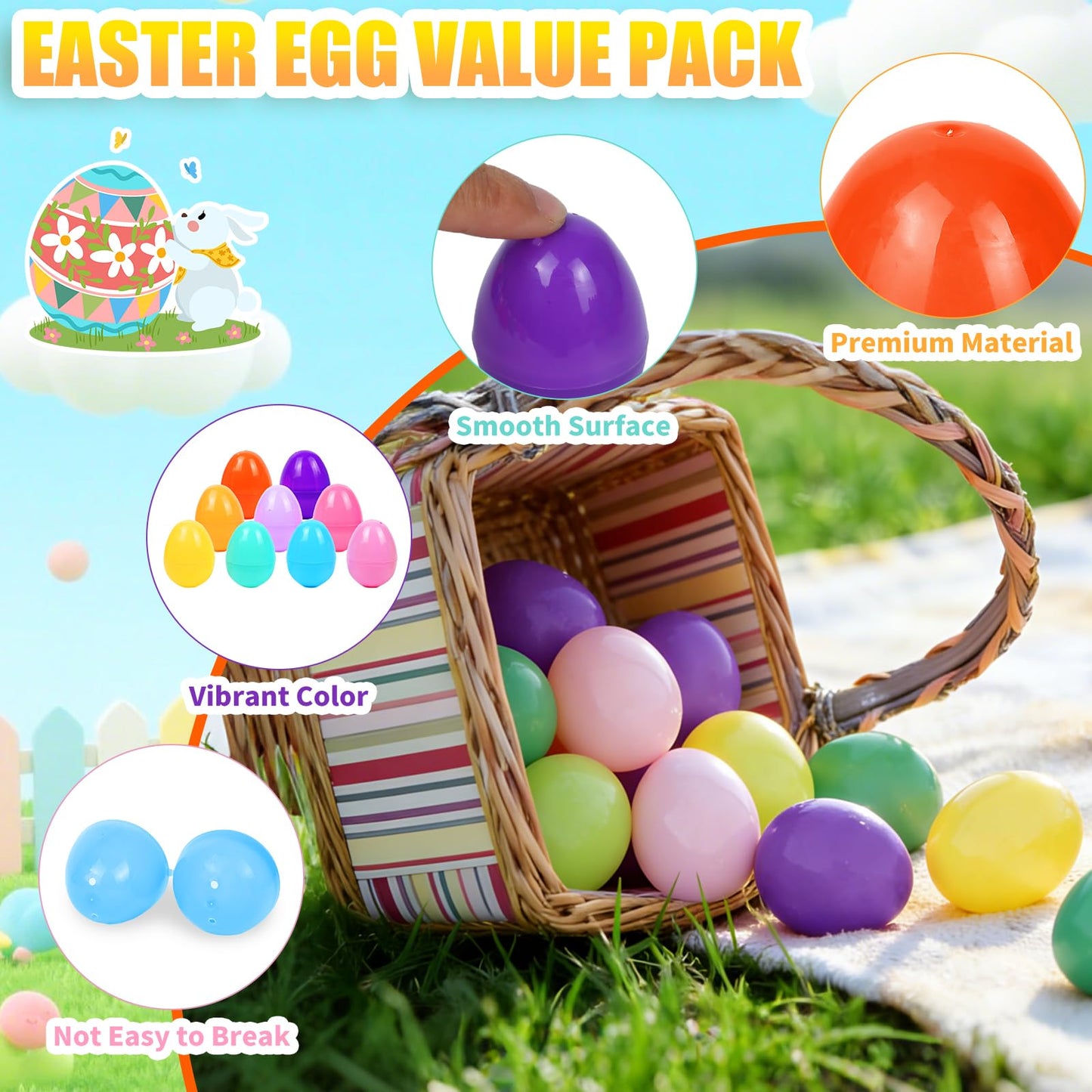 SEMITIMES 1000 Pcs Fillable Easter Eggs – Bright 2.36-Inch Plastic Eggs for Hunts, Treats & Decor