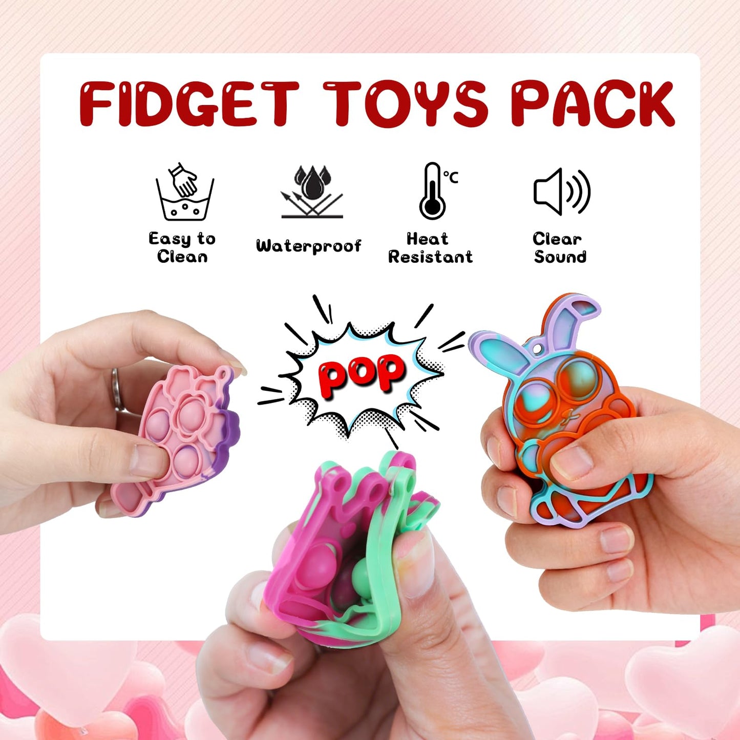 SEMITIMES 120-Pack Valentines Day Gifts for Kids | Fidget Bubble Keychains & Cards Bulk