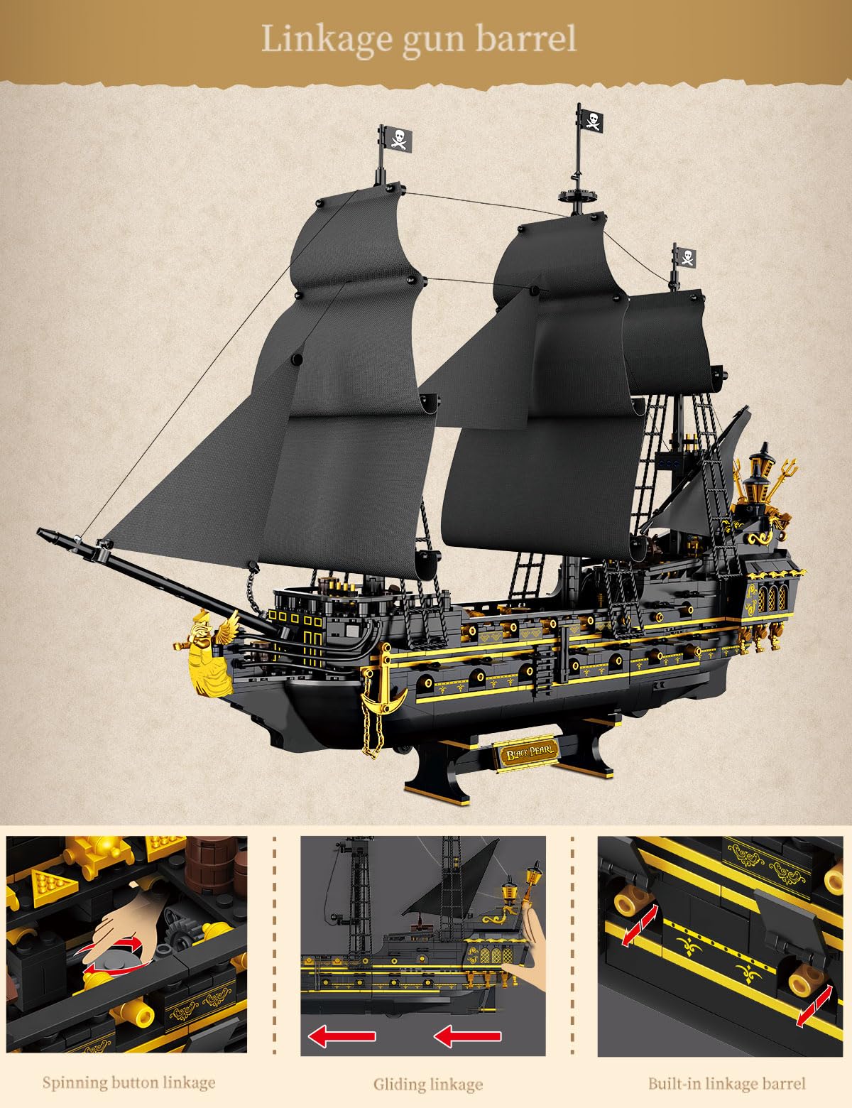 SEMKY Black Devil Pirate Ship MOC Building Blocks – 2076 Pieces