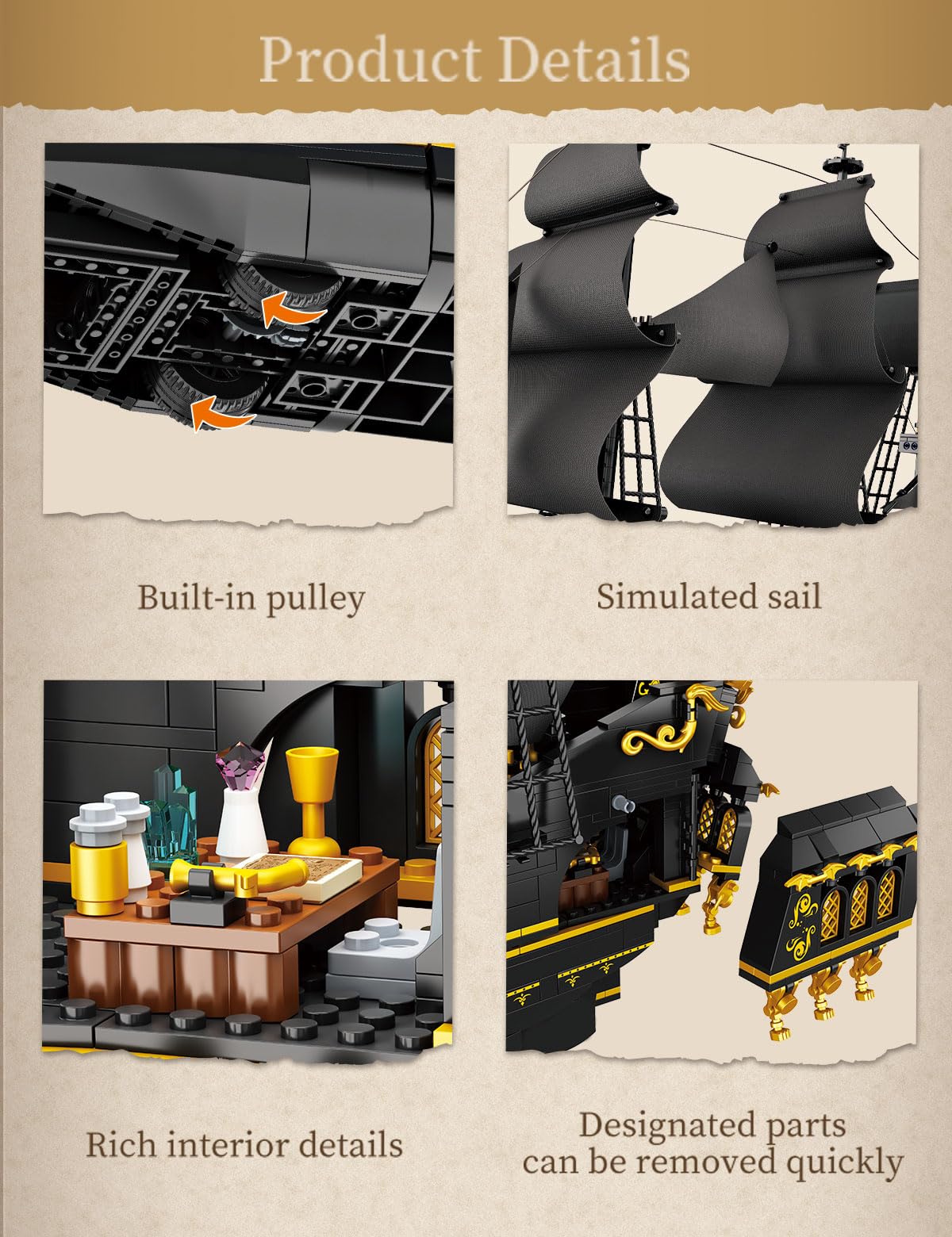 SEMKY Black Devil Pirate Ship MOC Building Blocks – 2076 Pieces