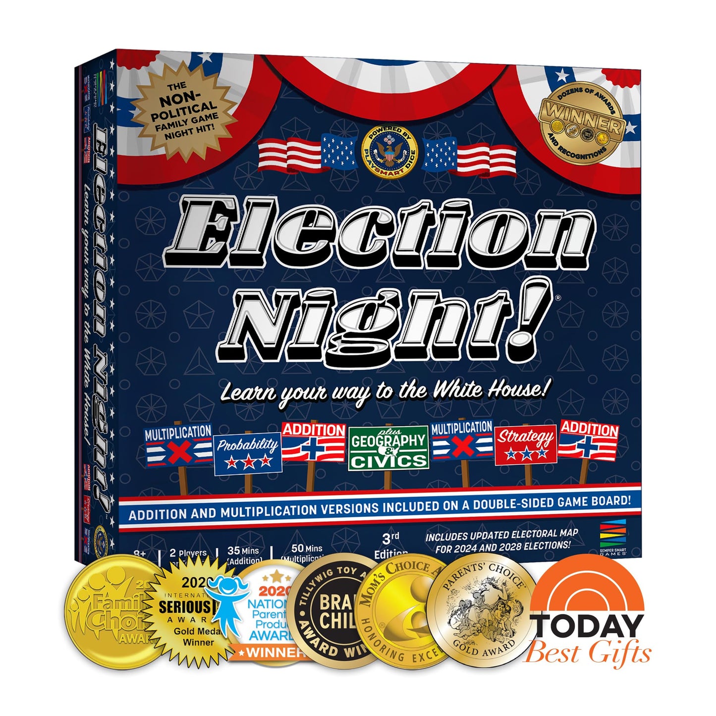 Election Night! 2024 Electoral College Game Board by Semper Smart Games – Learn Math, Geography & Civics