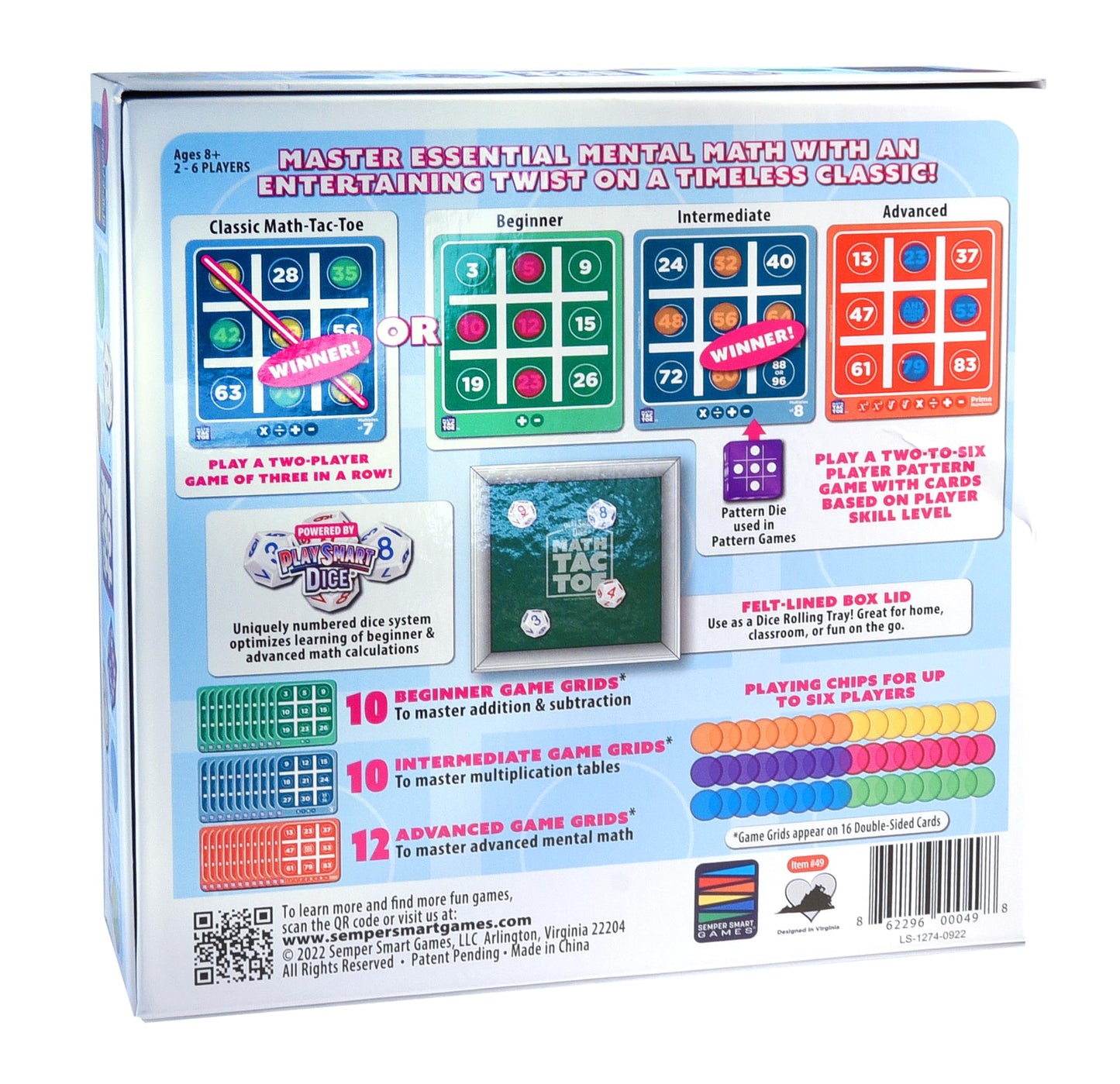 Semper Smart Games PlaySmart Dice Math-Tac-Toe — Multi-Level Mental Math for 8+