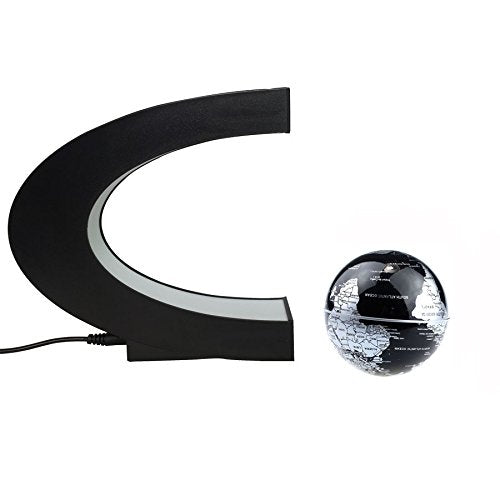 Senders Floating Globe with LED Lights — Magnetic Levitation Desk Decor (C-Shape Frame, Black-Silver)