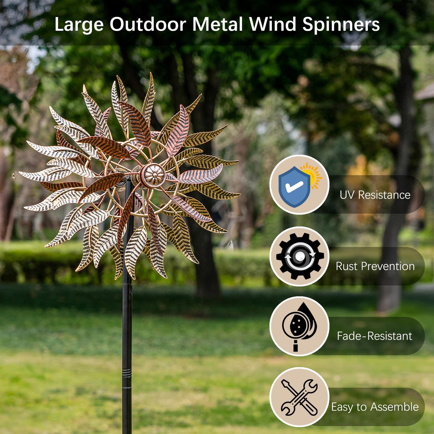 Senflame Large Outdoor Metal Wind Spinner – 360-Degree Two-Way Kinetic Yard Decor (63-inch by 13.4-inch)