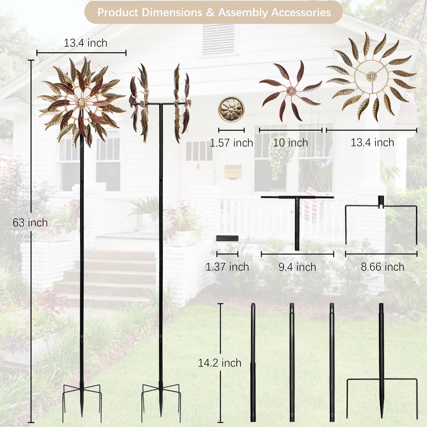 Senflame Large Outdoor Metal Wind Spinner – 360-Degree Two-Way Kinetic Yard Decor (63-inch by 13.4-inch)