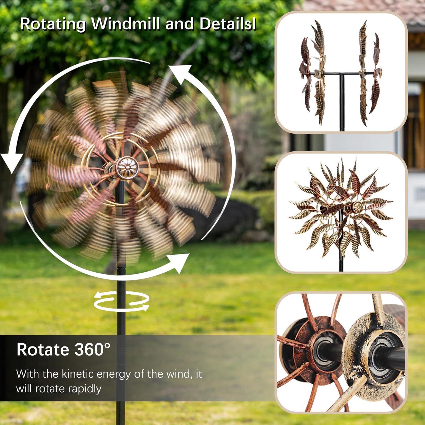 Senflame Large Outdoor Metal Wind Spinner – 360-Degree Two-Way Kinetic Yard Decor (63-inch by 13.4-inch)