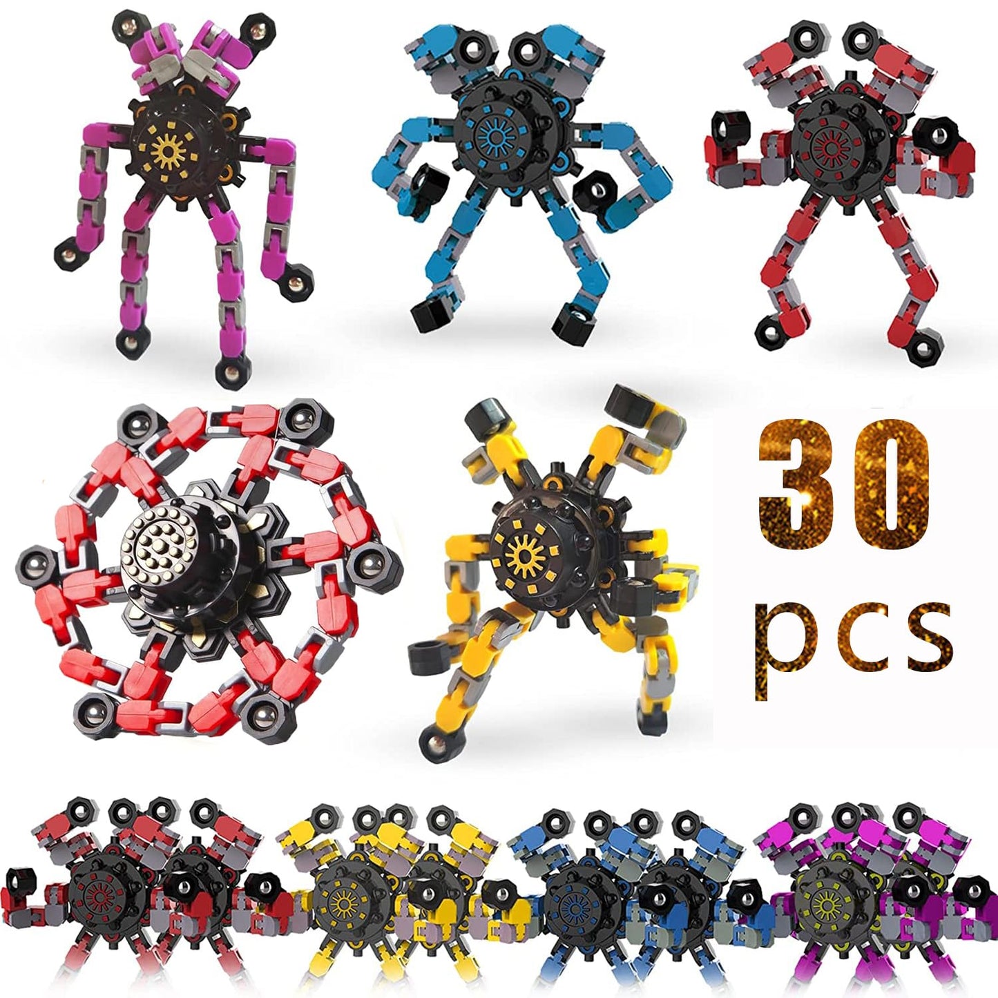 Sengtin 30pcs Random Fidget Spinners – Deformable Robot Chain Toys for Stress Relief & Focus