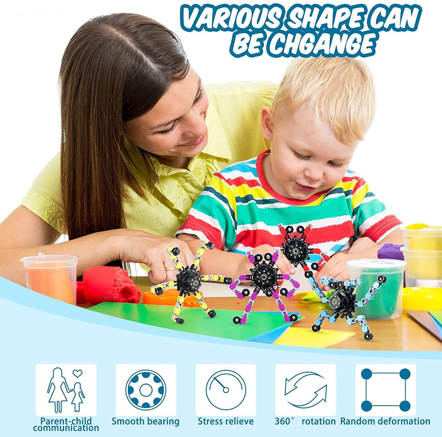 Sengtin 30pcs Random Fidget Spinners – Deformable Robot Chain Toys for Stress Relief & Focus
