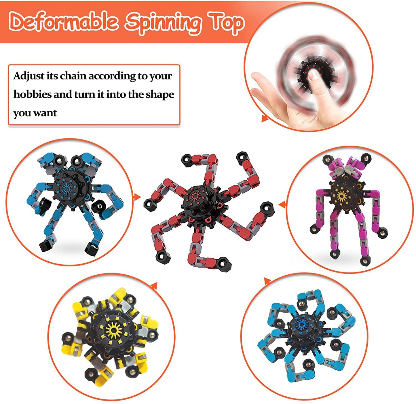 Sengtin 18pcs Random Fidget Spinners – Deformable Chain Toy for Focus