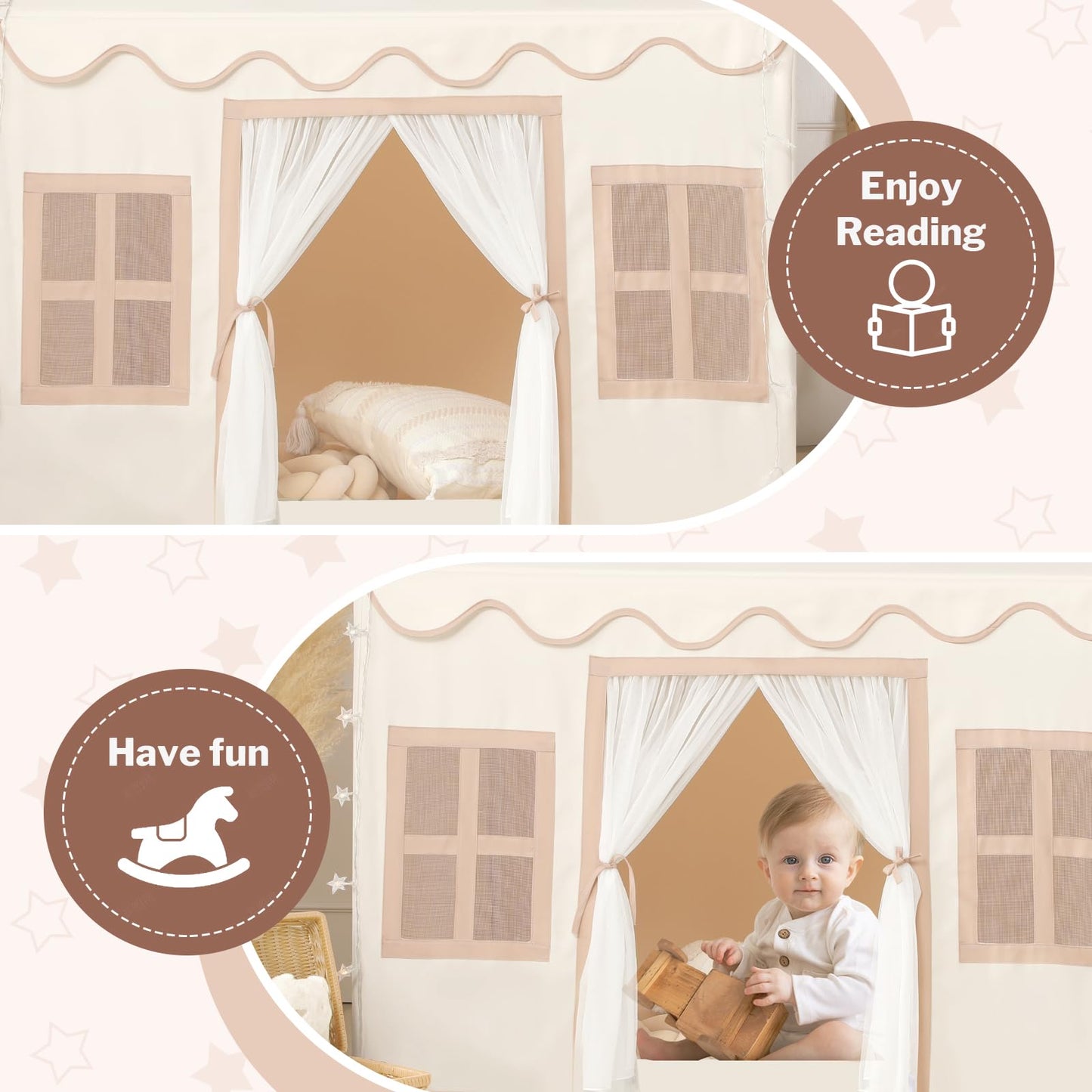 Senodeer Kids Indoor Play Tent with Mat, Tassel Garland & Star Lights