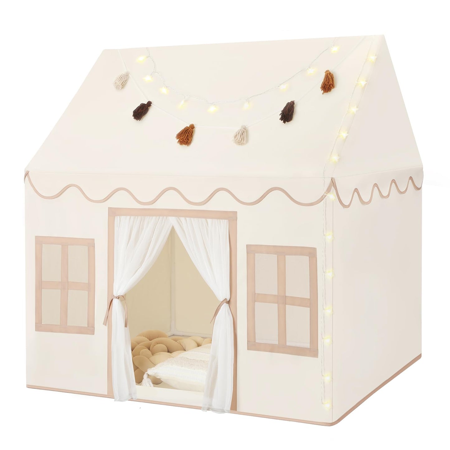 Senodeer Kids Indoor Play Tent with Mat, Tassel Garland & Star Lights