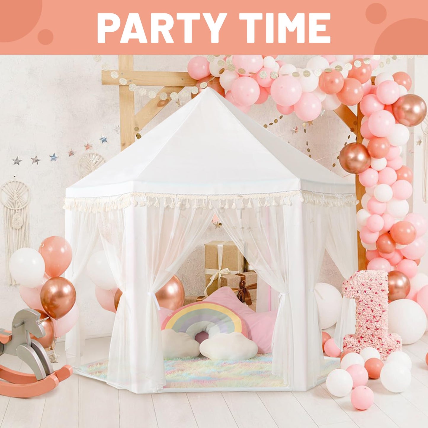 Senodeer Princess Tent for Girls Indoor – Castle Play Tent with Rainbow Rug & Star Lights