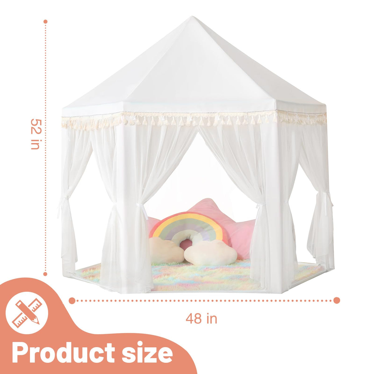 Senodeer Princess Tent for Girls Indoor – Castle Play Tent with Rainbow Rug & Star Lights