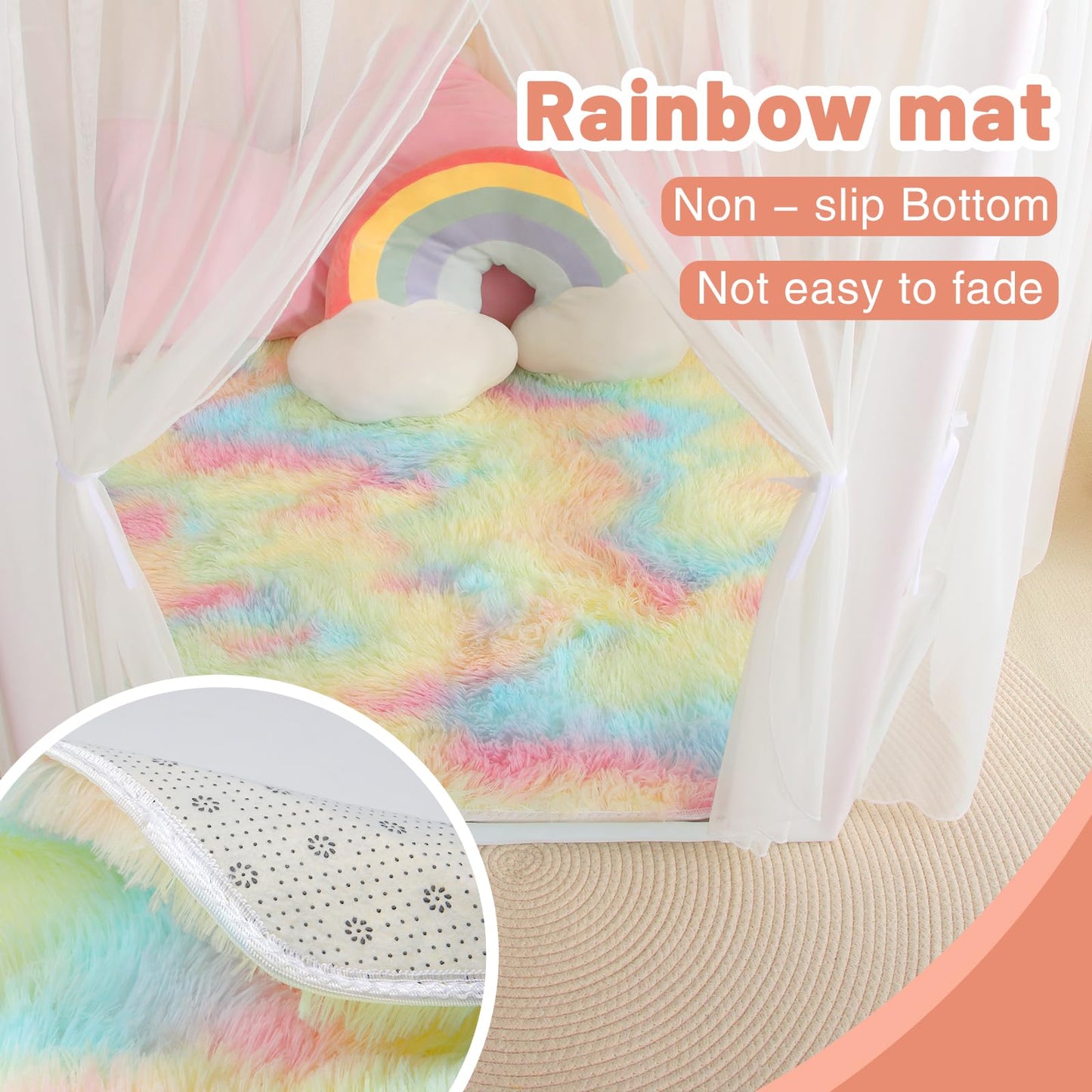 Senodeer Princess Tent for Girls Indoor – Castle Play Tent with Rainbow Rug & Star Lights