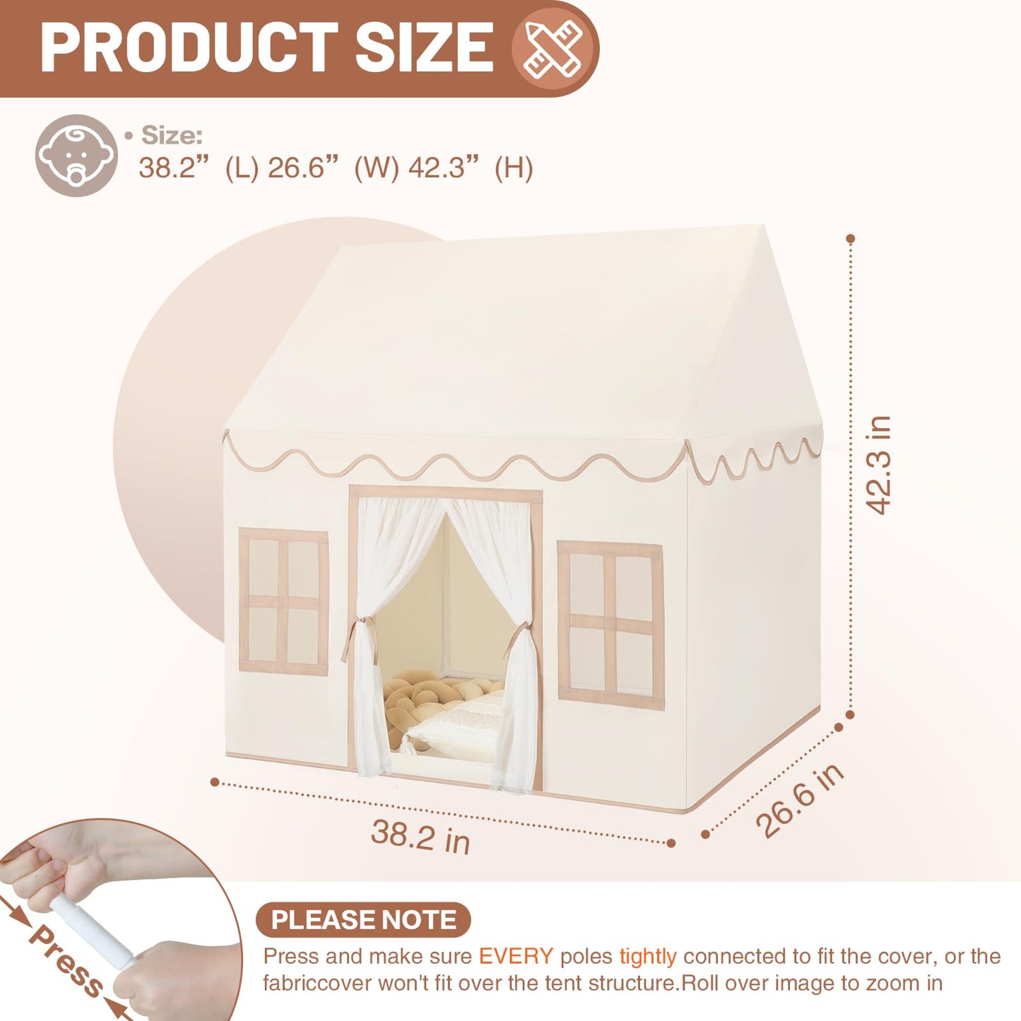 Senodeer Kids Indoor Play Tent with Mat, Tassel Garland & Star Lights