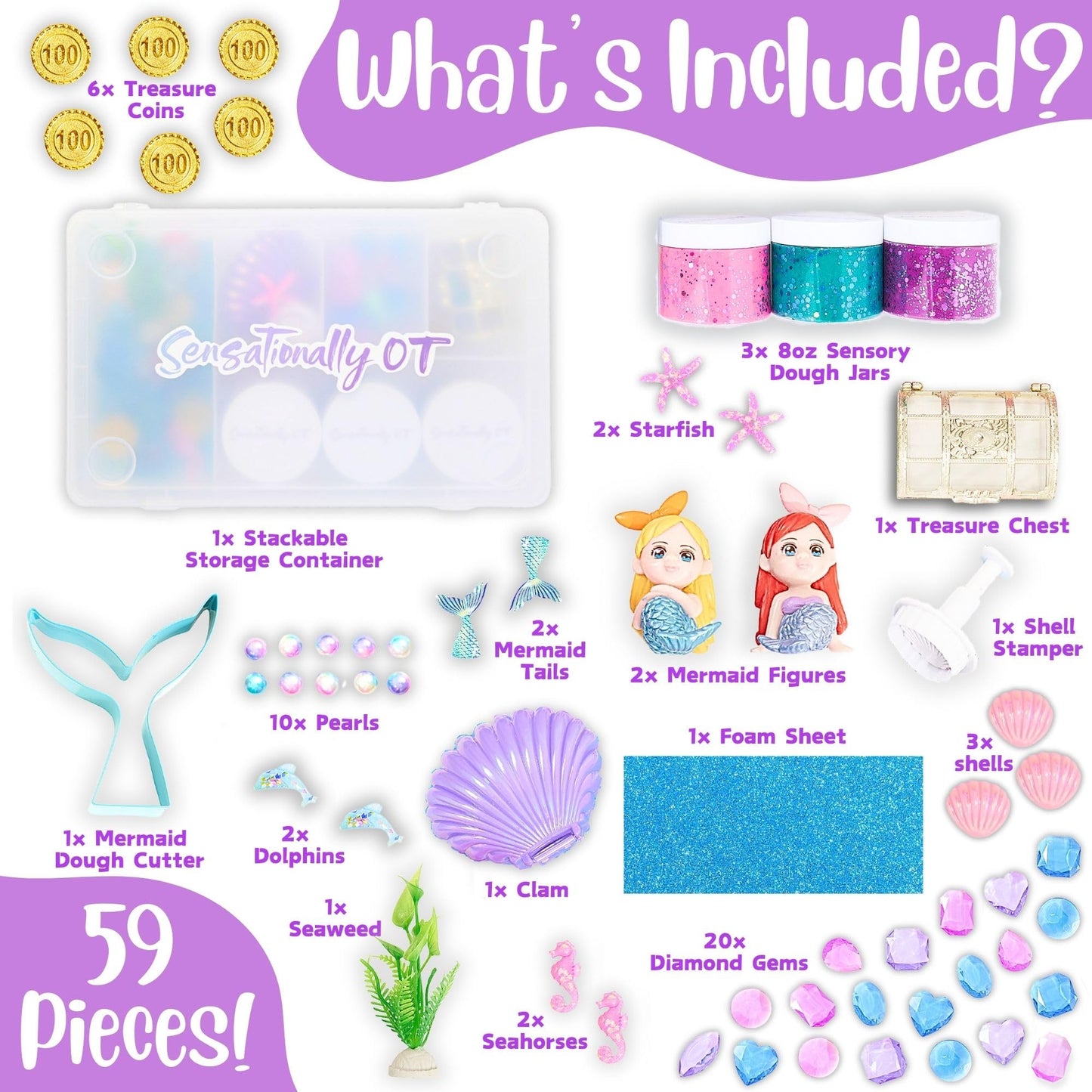 Sensationally OT Mermaid Sensory Dough Kit (3 Jars) – Non-Toxic Playdough with Tools for Kids & Toddlers