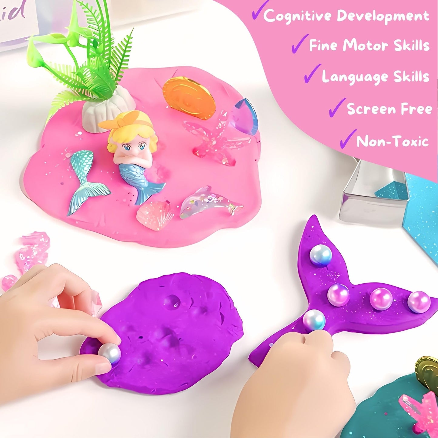 Sensationally OT Mermaid Sensory Dough Kit (3 Jars) – Non-Toxic Playdough with Tools for Kids & Toddlers