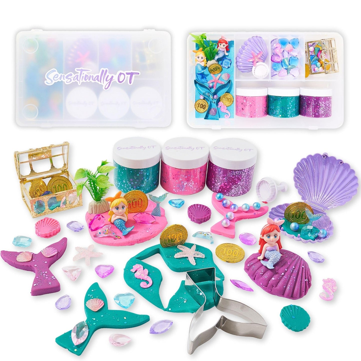 Sensationally OT Mermaid Sensory Dough Kit (3 Jars) – Non-Toxic Playdough with Tools for Kids & Toddlers