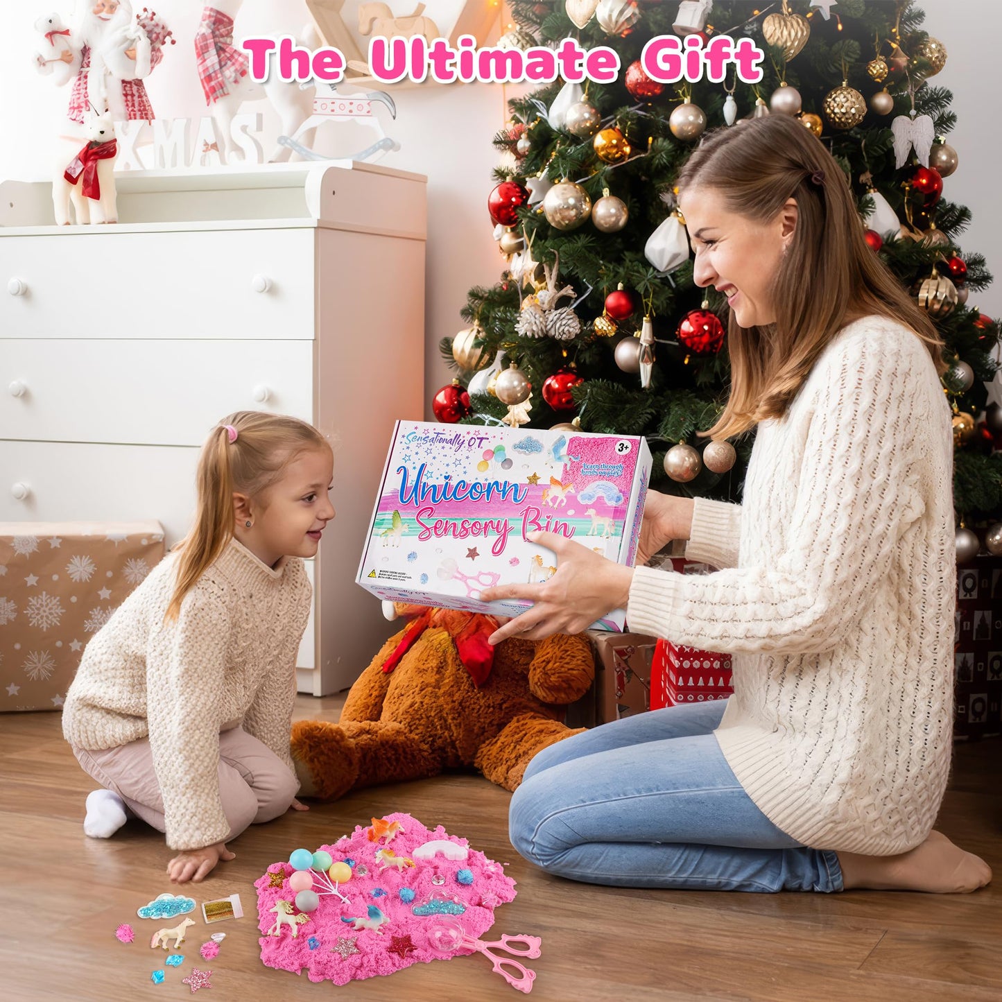 Sensationally OT Unicorn Sensory Sand Bin – 38-piece Set with 2 lb Magic Sand