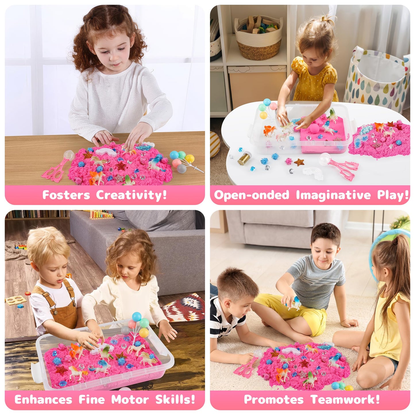 Sensationally OT Unicorn Sensory Sand Bin – 38-piece Set with 2 lb Magic Sand