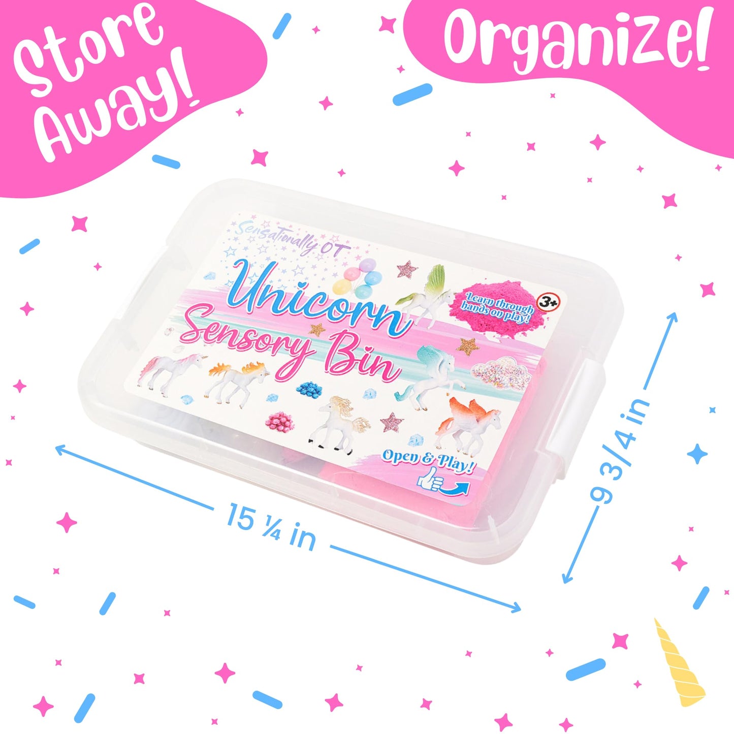 Sensationally OT Unicorn Sensory Sand Bin – 38-piece Set with 2 lb Magic Sand