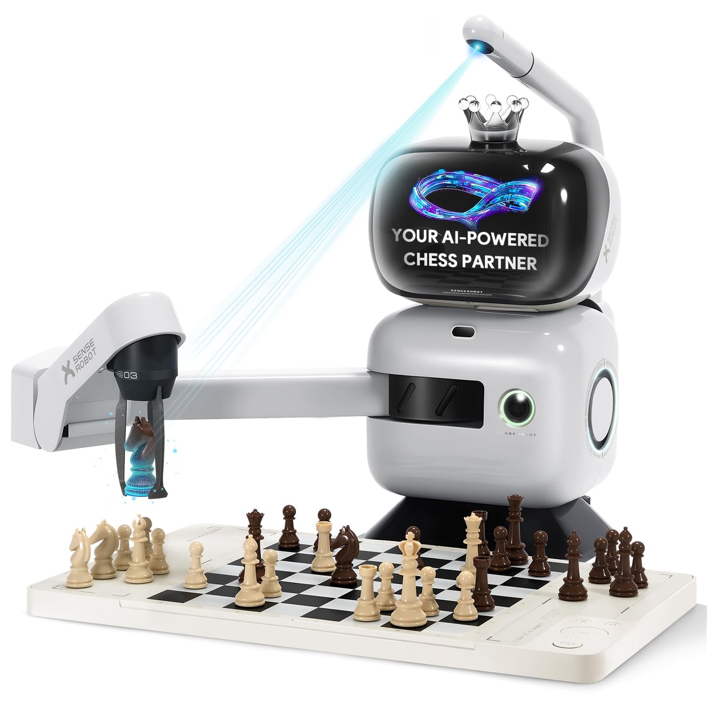 Sense Robot AI Chess Robot with Robotic Arm – 25 AI Levels, 1200+ Exercises, Lichess Integration